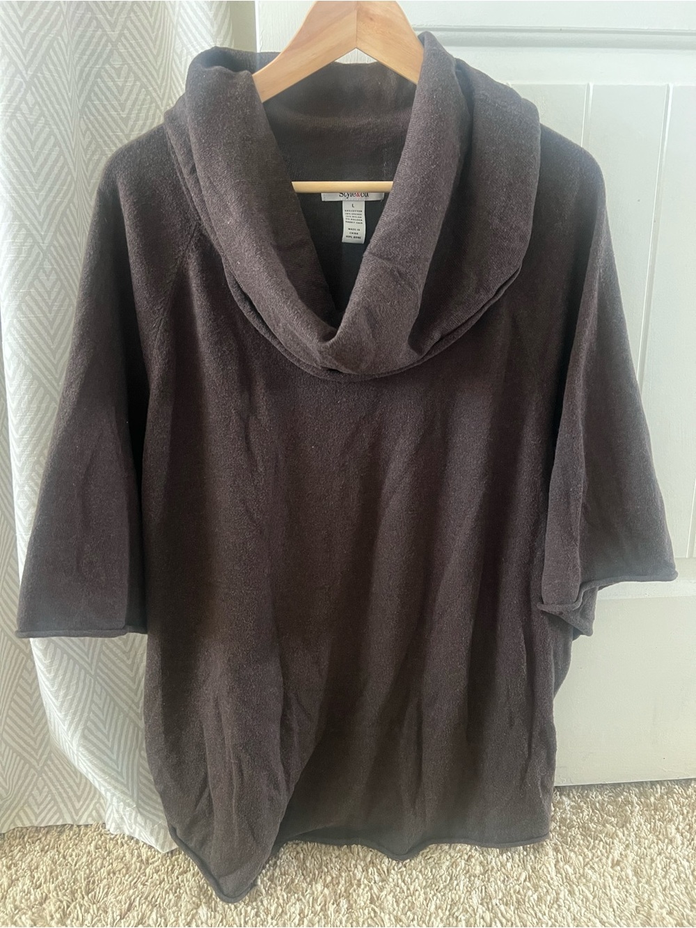 Style + Co Dark Brown Cowl Neck Short Sleeve Sweater